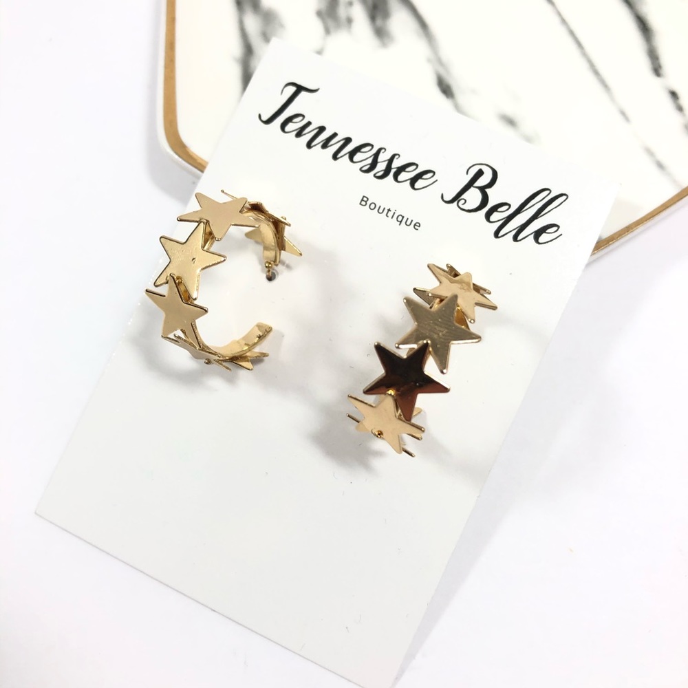 Gold Star Circle Boutique Hoop Earrings